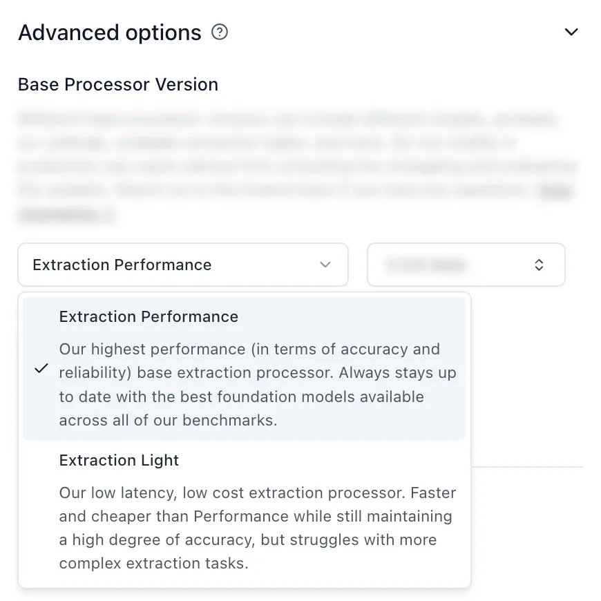 Extraction Performance vs. Light options