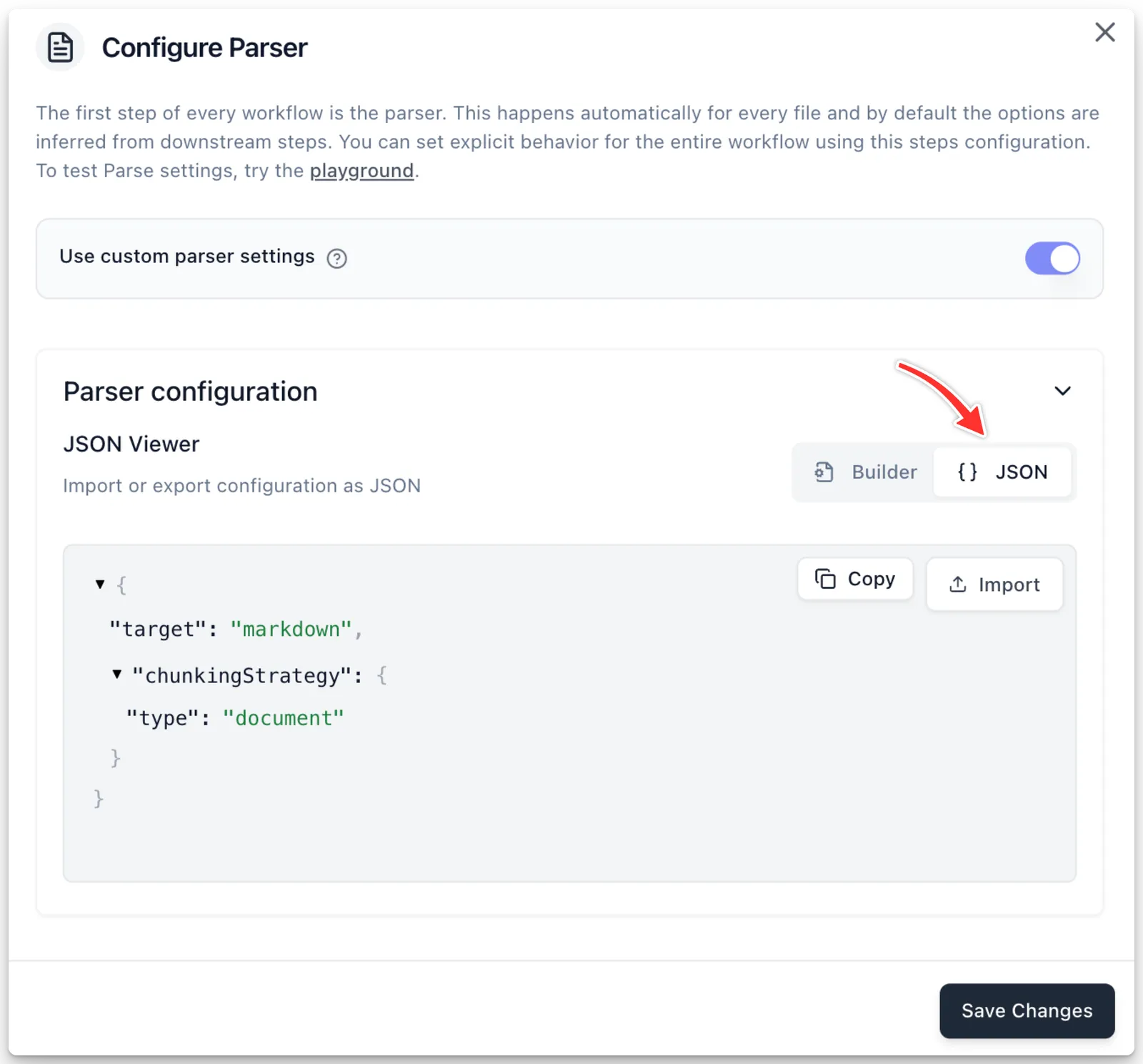 Parse step configuration in JSON mode