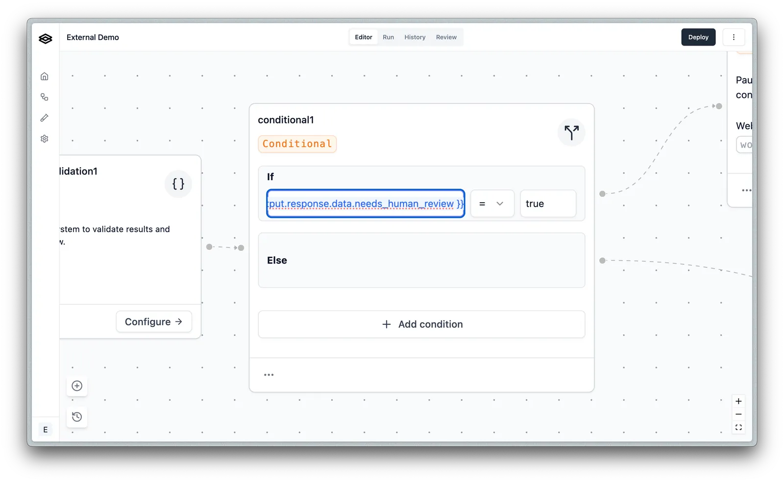 Zoomed-in view of the Conditional step variable input