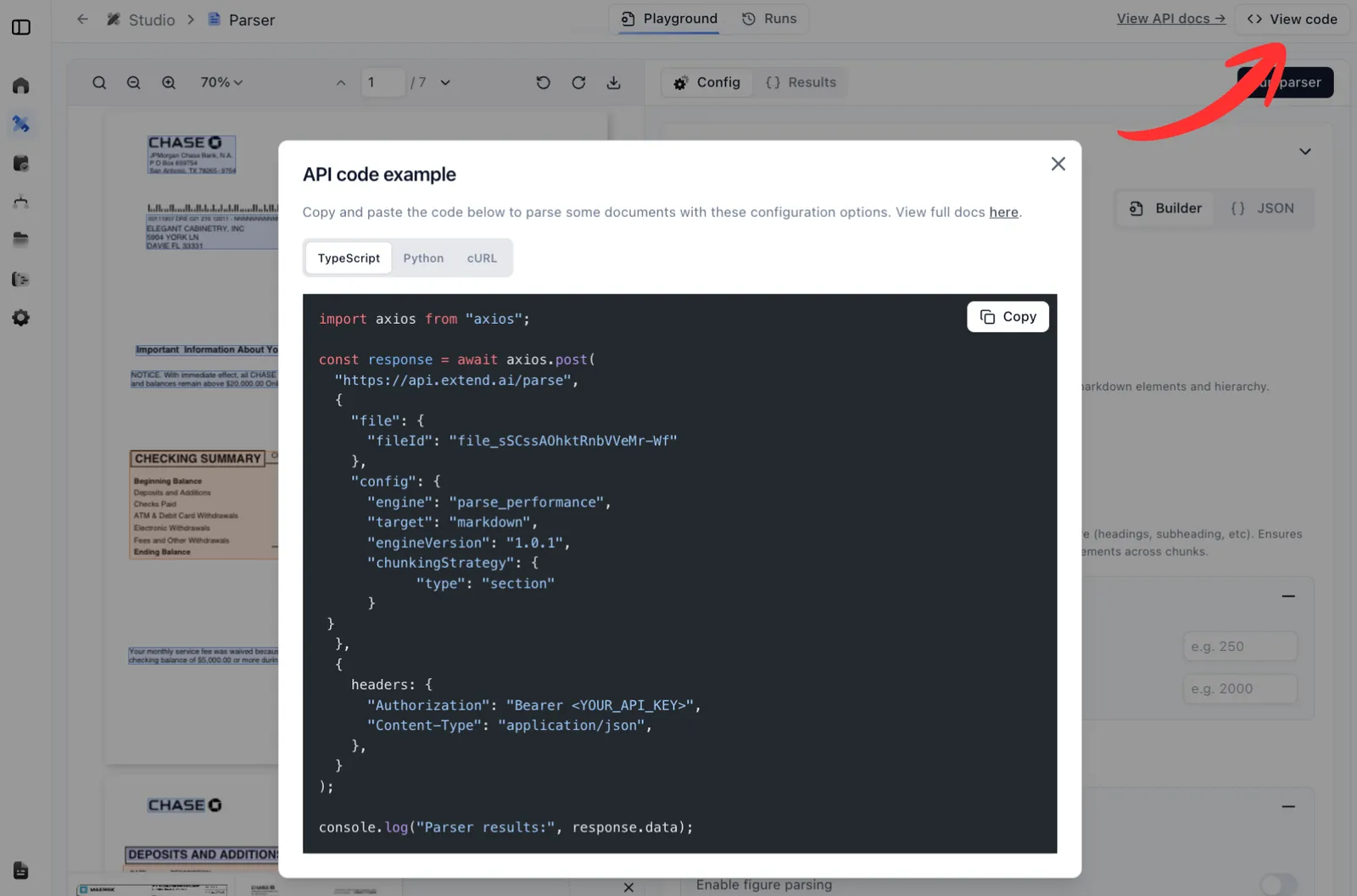 Parser view code