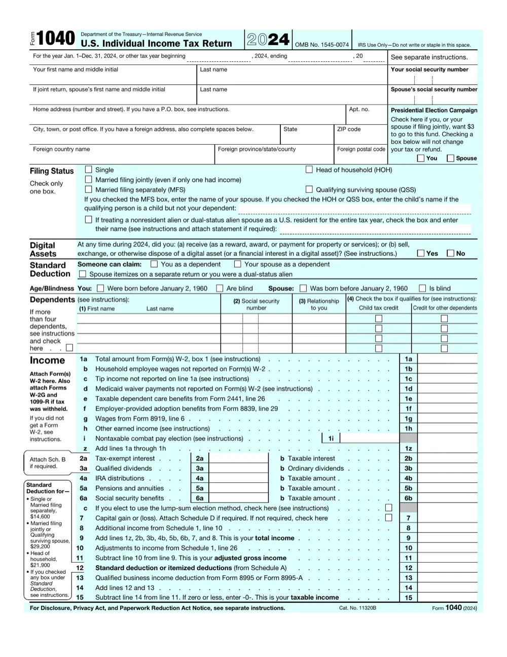 First page of IRS Form 1040