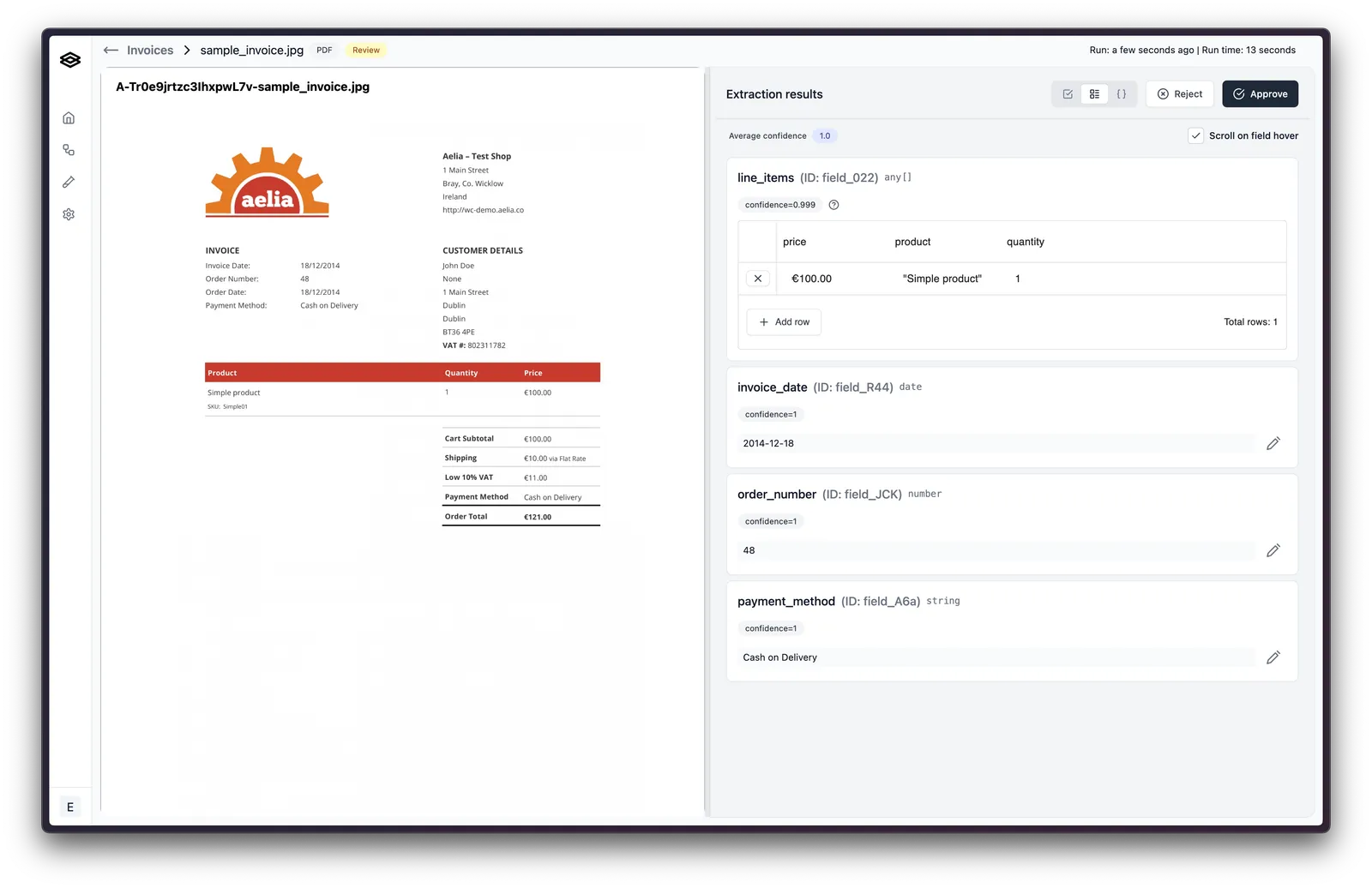 Reject button on a workflow run review page