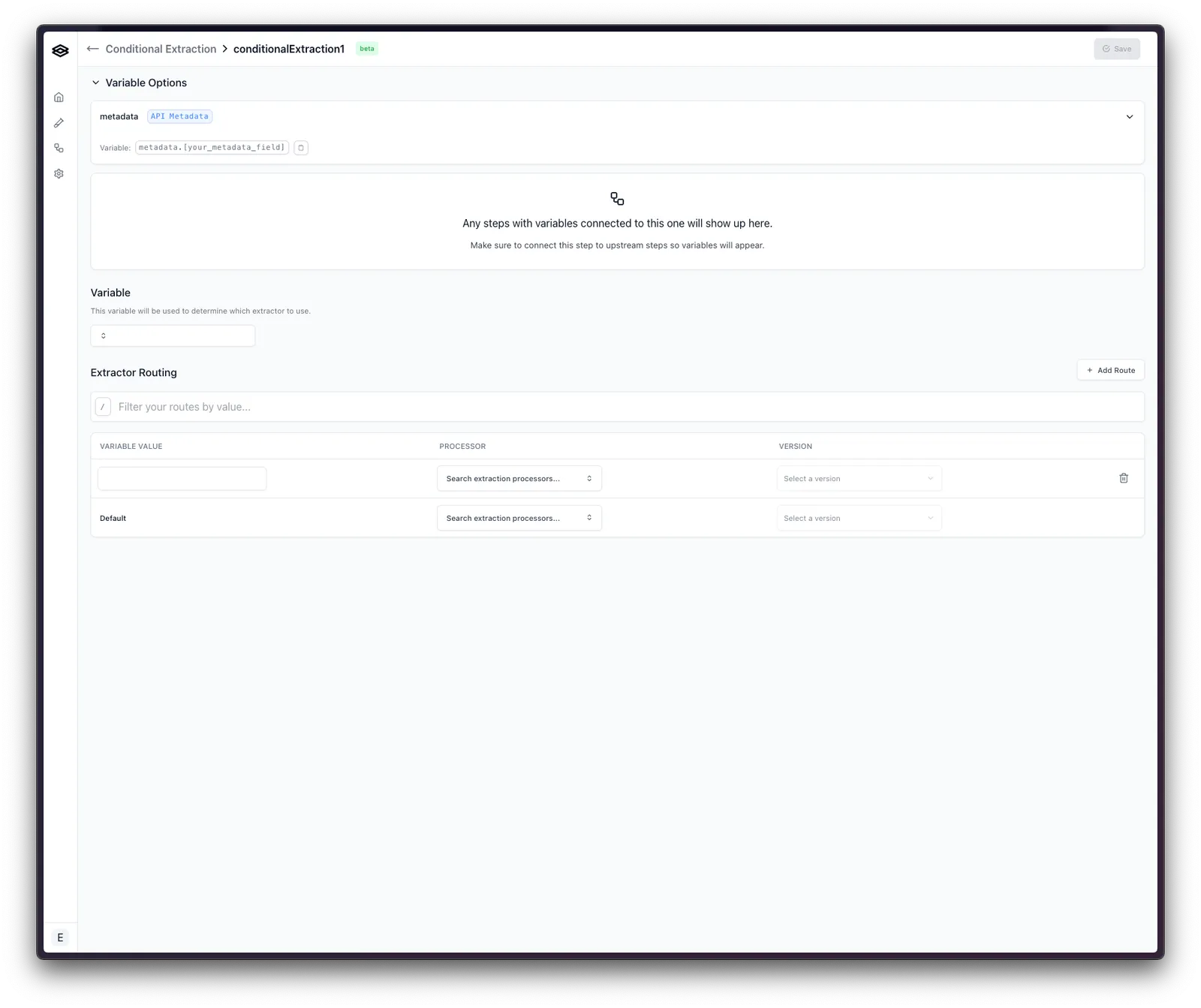 Empty Conditional Extraction configuration panel